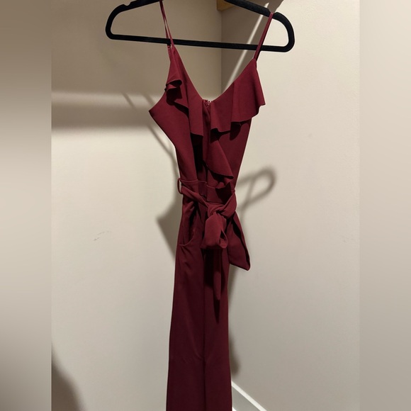 Burgundy Ruffle Jumpsuit - Picture 1 of 5